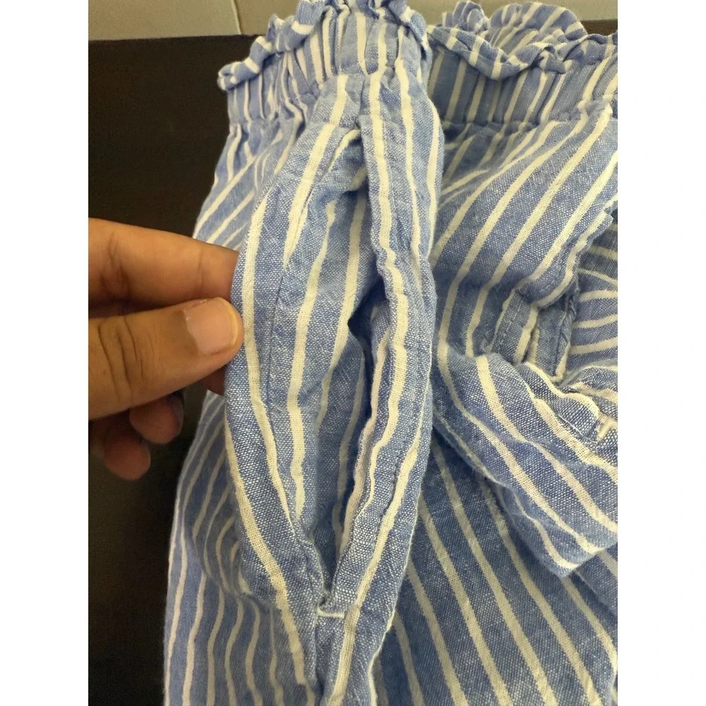BeachLunchLounge Pants Women's Extra Large Striped Linen Blend Pants Drawstring‎